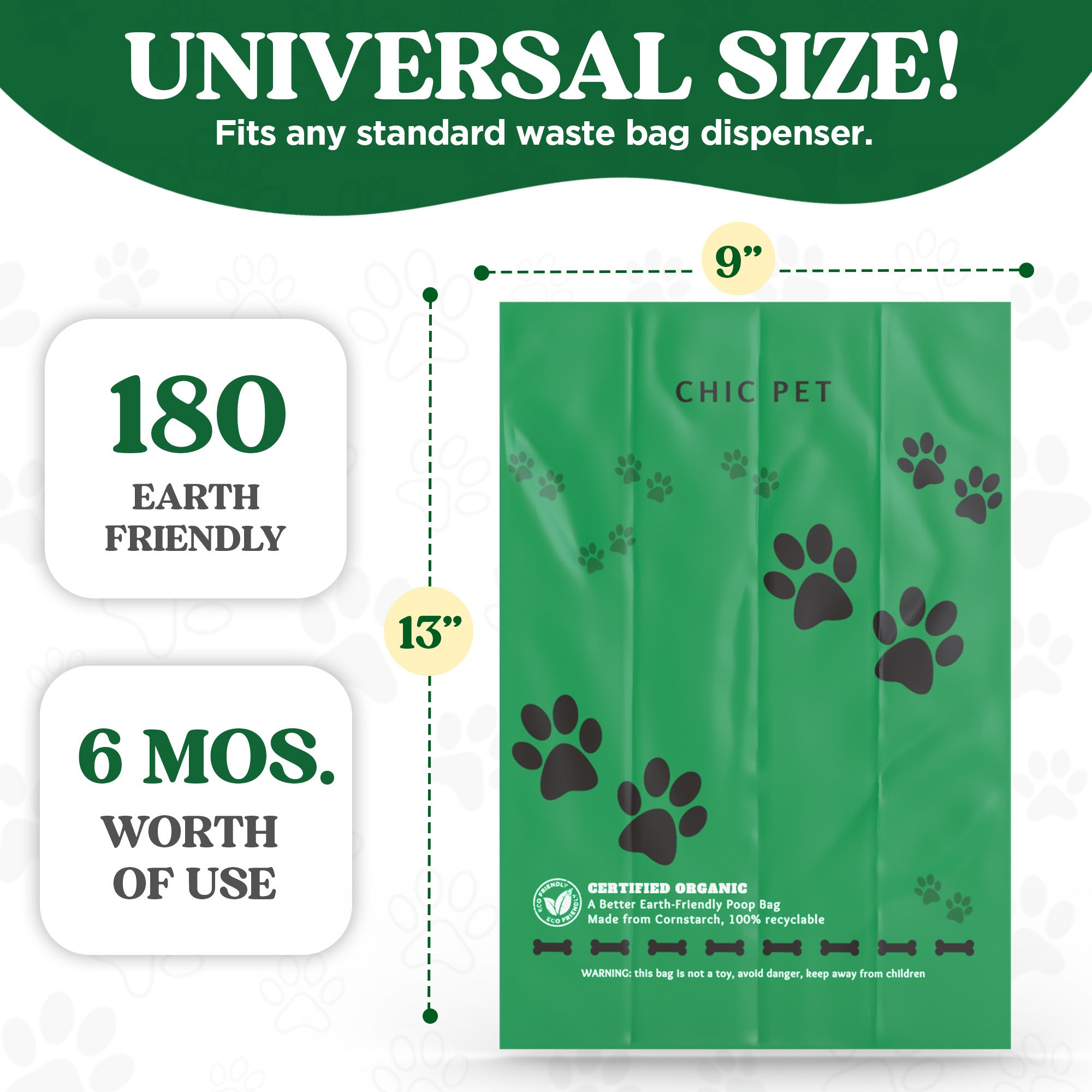 ChicPet Premium Dog Poop Bags, All-Natural, Extra Thick, Green-Lavender Scented