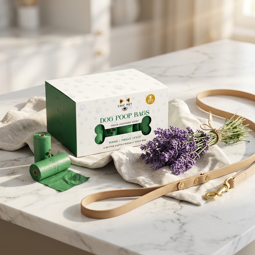 Eco-friendly lavender pet waste bags and luxury accessories